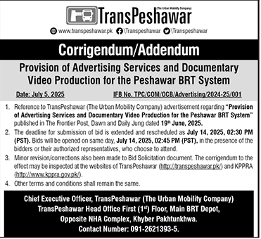 TransPeshawar Tender Notice